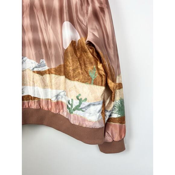 Hooey Satin Bomber Jacket XL Women’s Pink Desert Western Landscape Print Zip Up - Picture 11 of 12